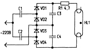 Схема включения люминесцентных ламп с перегоревшими нитями