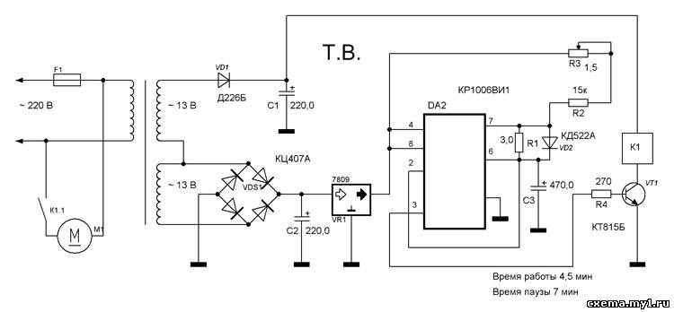 Автомат периодического включения и выключения нагрузки схема