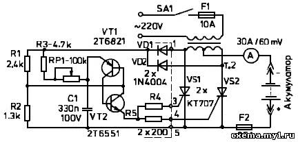Простая тиристорная схема зарядного устройства акб автомобиля