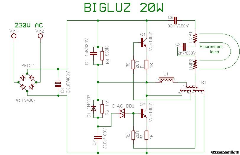 Схемы балластов энергосберегающих ламп