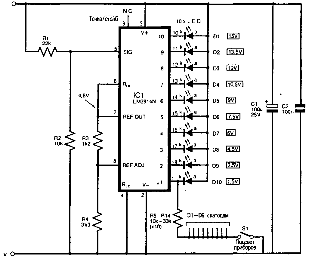 Светодиодная шкала схема