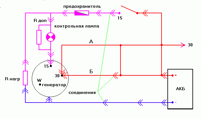 Контрольная лампа генератора схема подключения